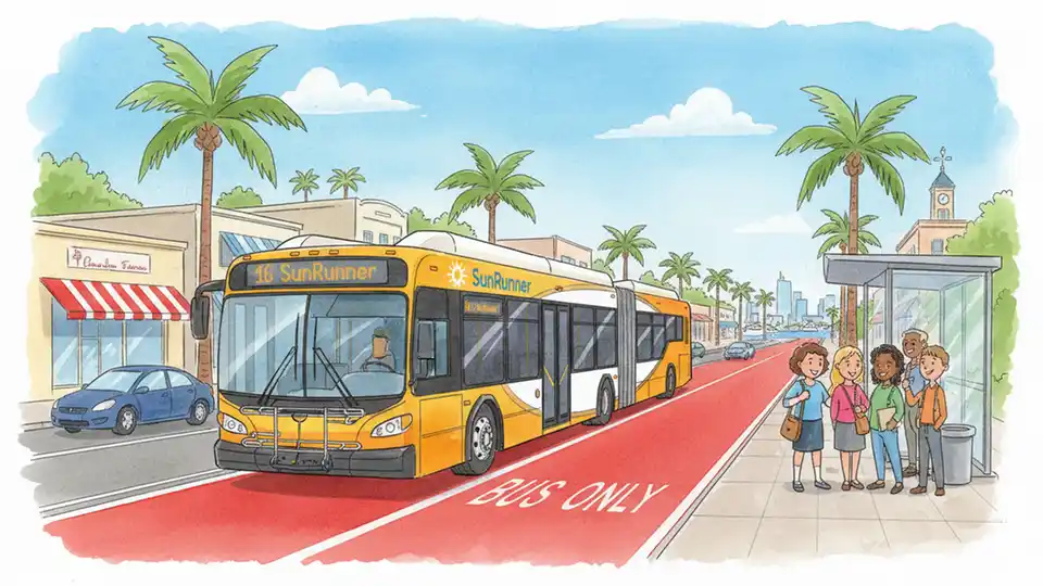 St. Petersburg SunRunner bus rapid transit vehicle traveling along dedicated transit lane