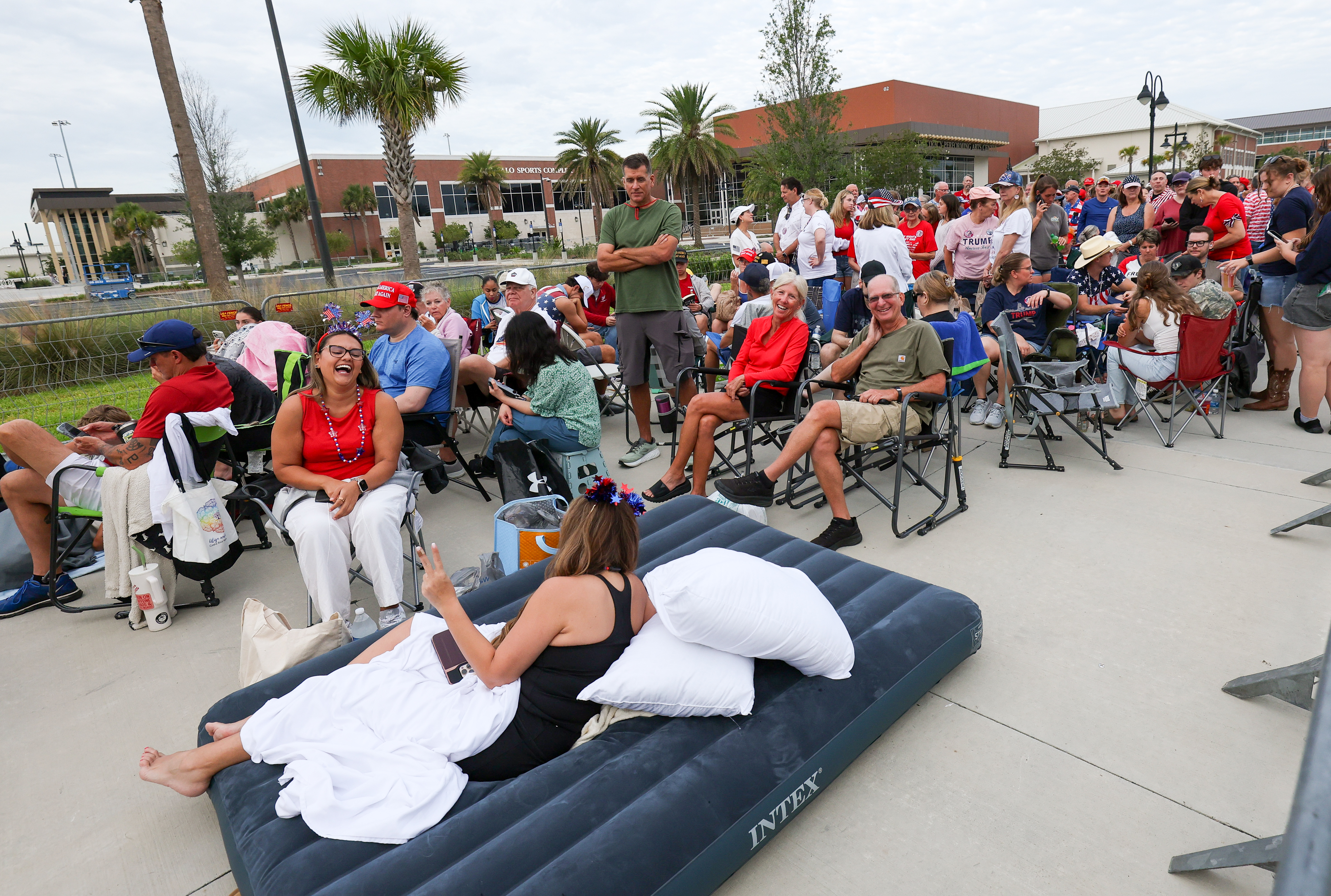 An air mattress keeps one supporter of President Donald Trump...