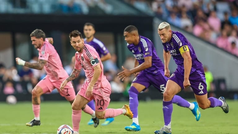 Inter Miami forward Lionel Messi (10) controls the ball as...