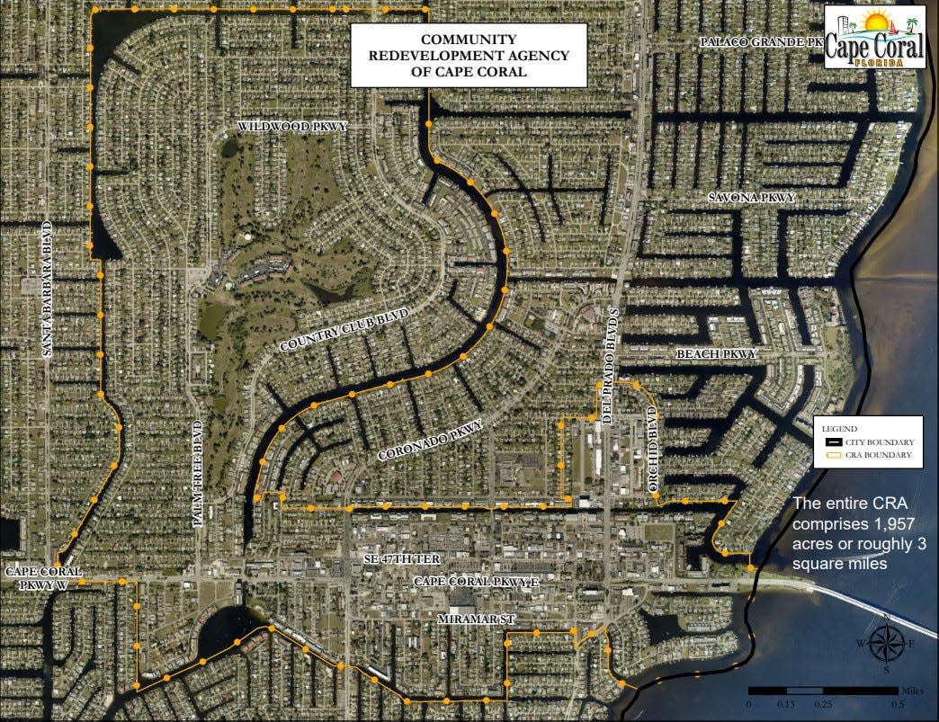 A map of South Cape, also known as downtown Cape Coral and the city's Community Redevelopment Agency's special district.