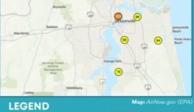 Jacksonville faces unhealthy air quality from wildfire more than 100 miles west