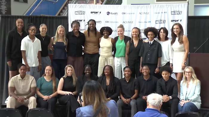 Full Jacksonville Waves women's pro basketball team media day
