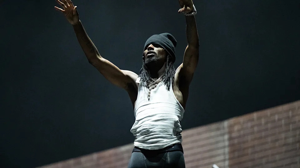 Rapper Playboi Carti debuts his new album "I Am Music" onstage during the Rolling Loud Festival at Hollywood Park Grounds on March 16, 2025 in Inglewood, California.