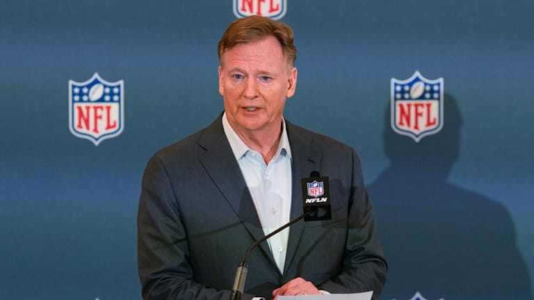 NFL commissioner Roger Goodell speaks at a news conference during...