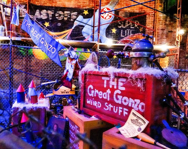 Some of Gonzo's stuff displayed in the queue for the Rock 'n' Roller Coaster Starring The Muppets at Disney's Hollywood Studios in Lake Buena Vista, Wednesday, May 20, 2026. Officially opening on May 26, the reimagined coaster launches from 0 to 57 mph in 2.8 seconds, taking riders upside down 3 times and features The Muppet's "The Electric Mayhem" rock band. (Joe Burbank/Orlando Sentinel)