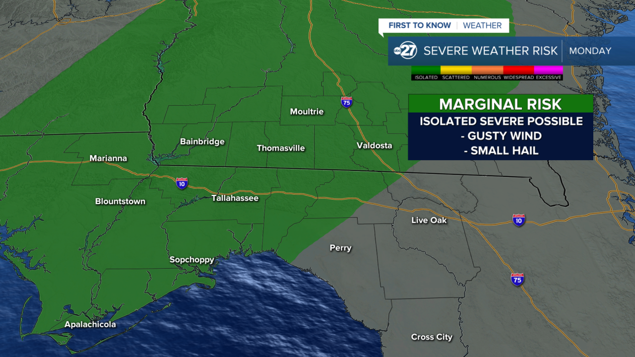 Marginal Risk for Severe Weather Monday
