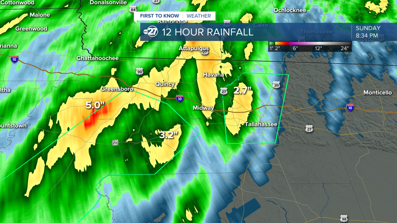 Rain totals Sunday