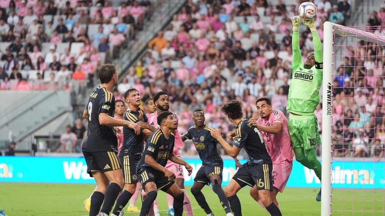 Philadelphia Union goalkeeper Andre Blake (18) deflects a corner kick...