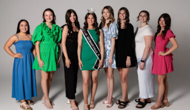 Those vying for the Miss Jacksonville title in this year's Jacksonville Mainstreet Pageant are Lydia Keefe (from left), Hannah Beckmann, Chatym Besterfeldt, 2025 Miss Jacksonville Mia Frye, Clarissa Emerick, Chloe Harney, Maci Lovekamp and Kaidynce McGillicuddy.