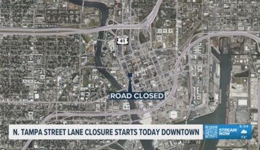 North Tampa Street is reduced to one lane due to demolition