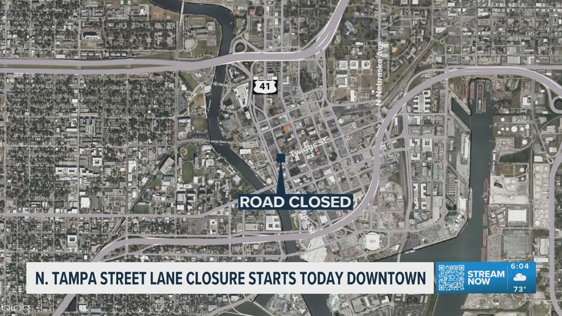 North Tampa Street is reduced to one lane due to demolition
