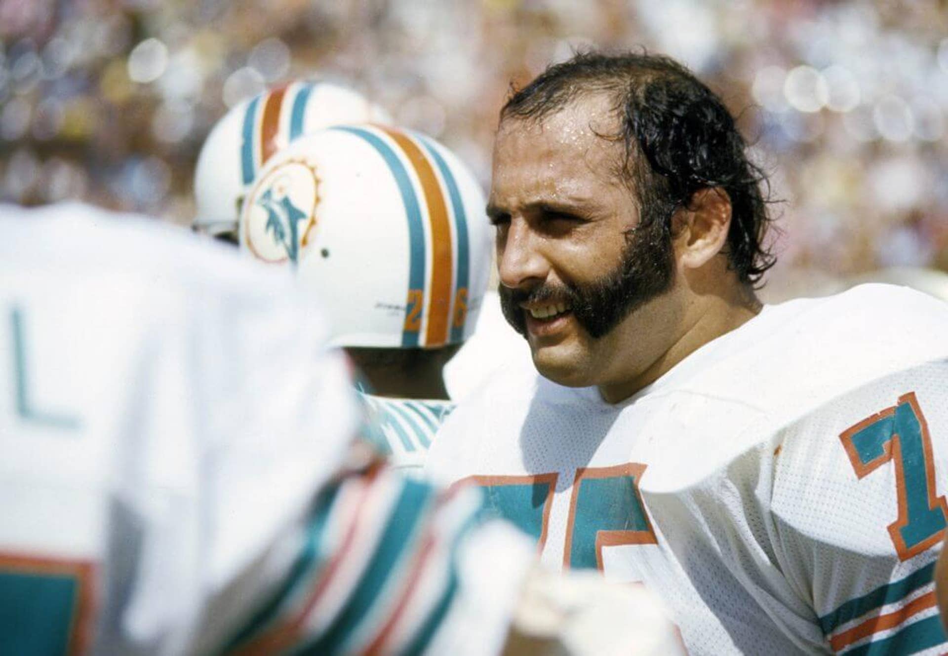 Dolphins defensive tackle Manny Fernandez on the sidelines during the 1973 season at the Orange Bowl.