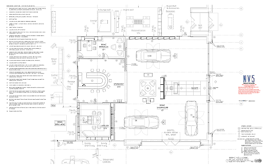 A floor plan for Rolls-Royce at the former Jaguar dealership shows a showroom with space for three cars, a speakeasy and an atelier design studio for customization of cars. A floor plan for Rolls-Royce at the former Jaguar dealership shows a showroom with space for three cars, a speakeasy and an atelier design studio for customization of cars.