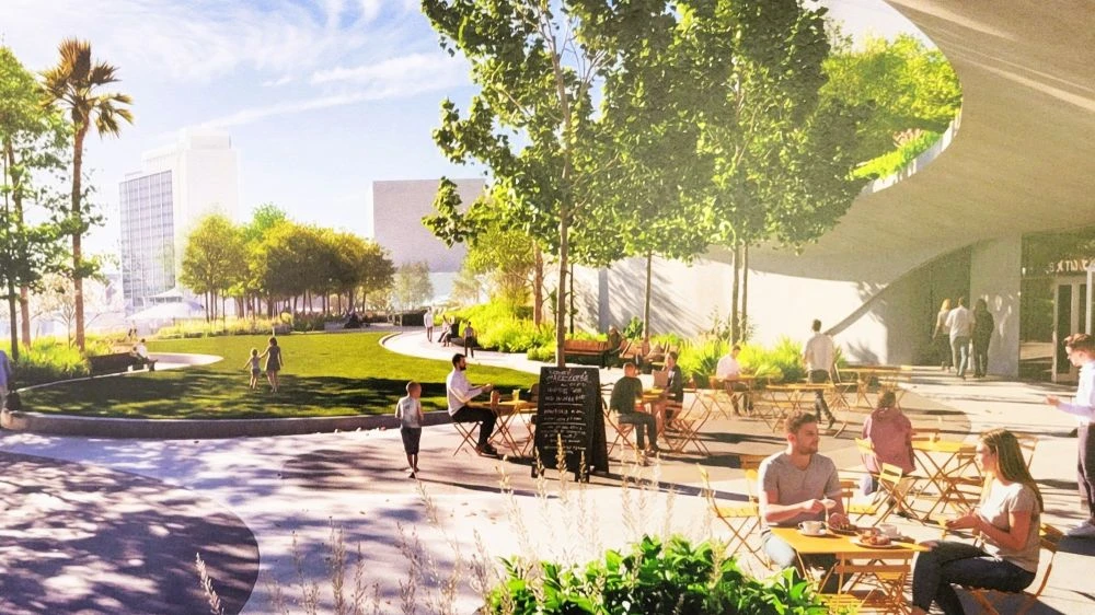 Illustration showing the second phase of Riverfront Plaza.