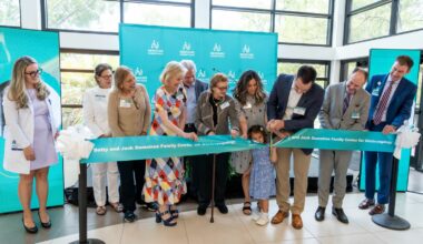 Cutting the ribbon on the new Betty and Jack Demetree Family Center for Otolaryngology