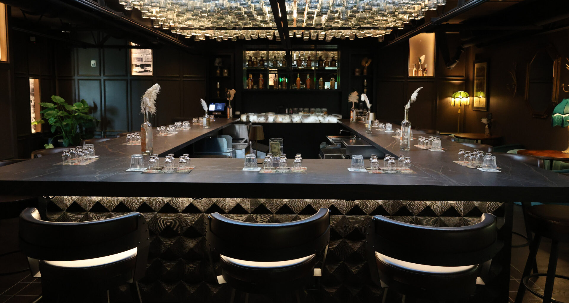 The interior of a bar