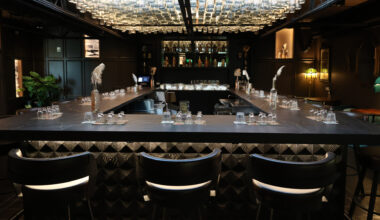 The interior of a bar
