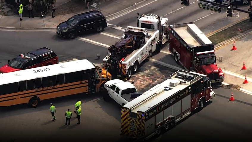 OCPS bus collides with pickup truck at Orlando intersection