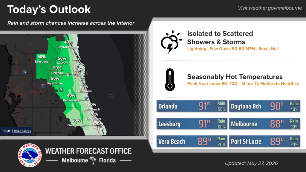 Rain and storm chances increase over interior, lightning and hail possible – Orlando Sentinel
