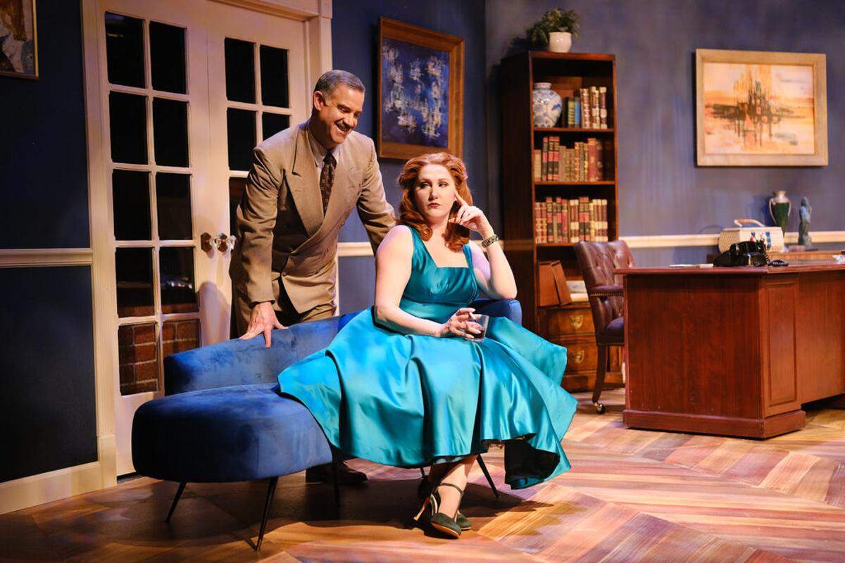 Ben Sandomir as Tony Wendice and Lindsey Corey as Maxine Hadley.