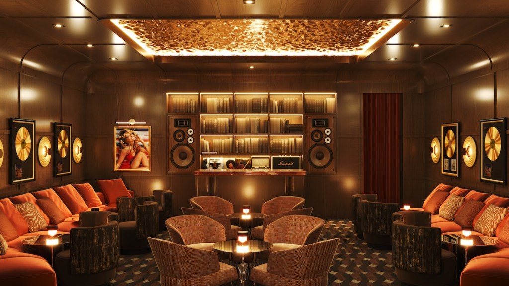 Render of a vinyl listening room in Miami.