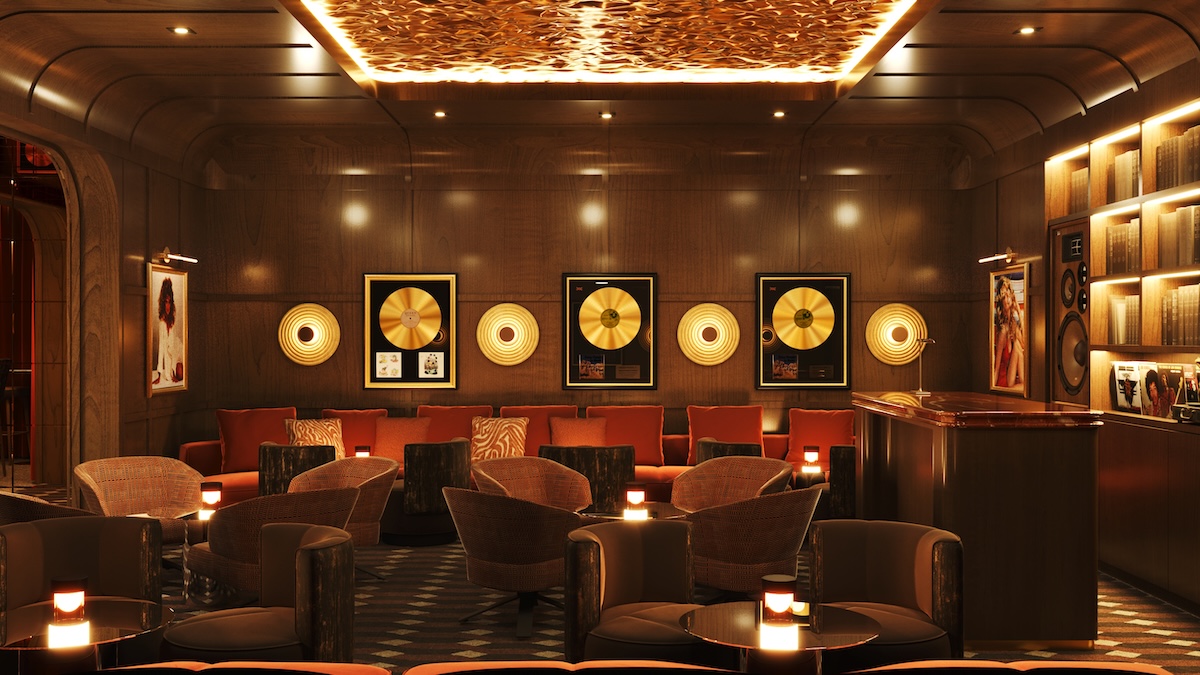 Render of a vinyl listening room in Miami.