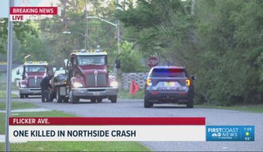 Man dead after two cars side swipe, crash on Jacksonville's Northside