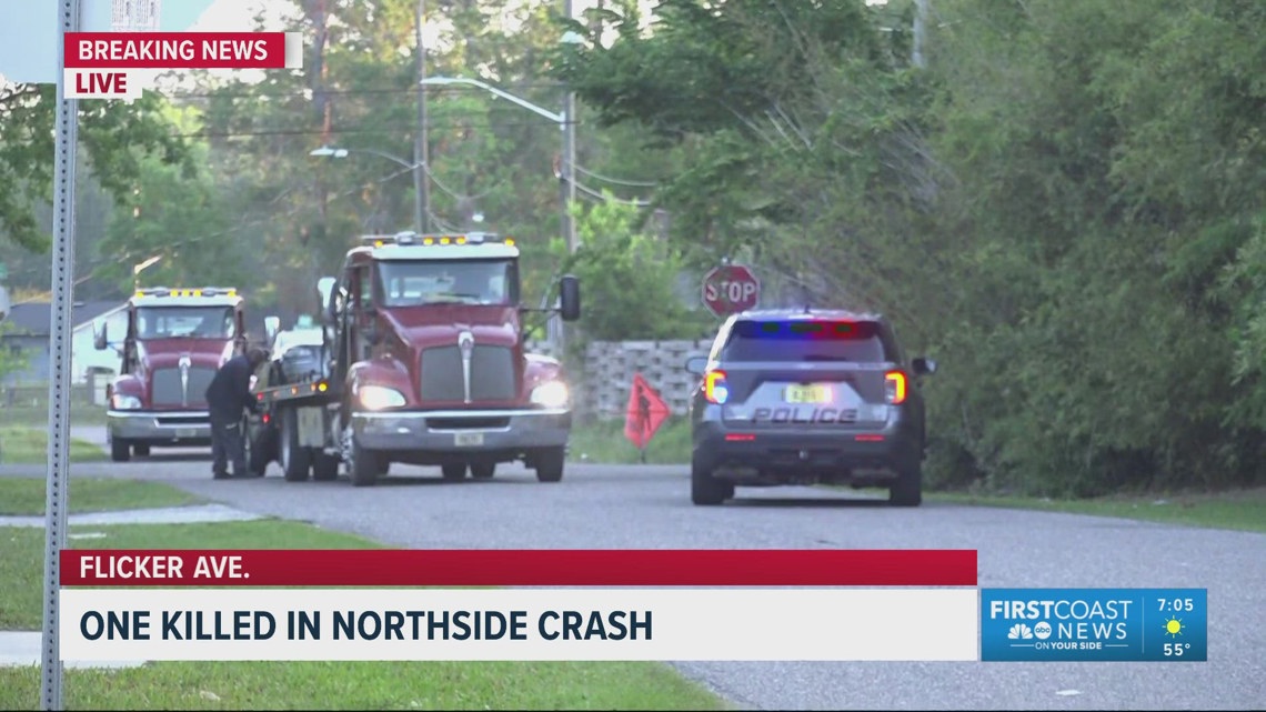 Man dead after two cars side swipe, crash on Jacksonville's Northside