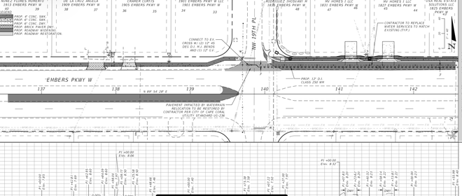 Sidewalk and turn lanes proposed on Embers Parkway. Screenshot