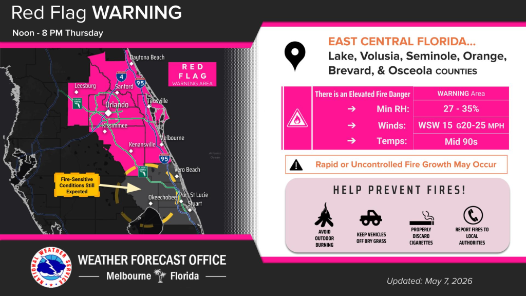 Red flag warning issued for nearly all Central Florida counties – Orlando Sentinel