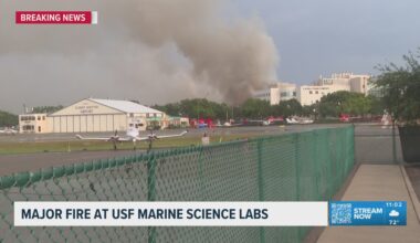 Crews battle 2-alarm fire at building on USF St. Pete campus
