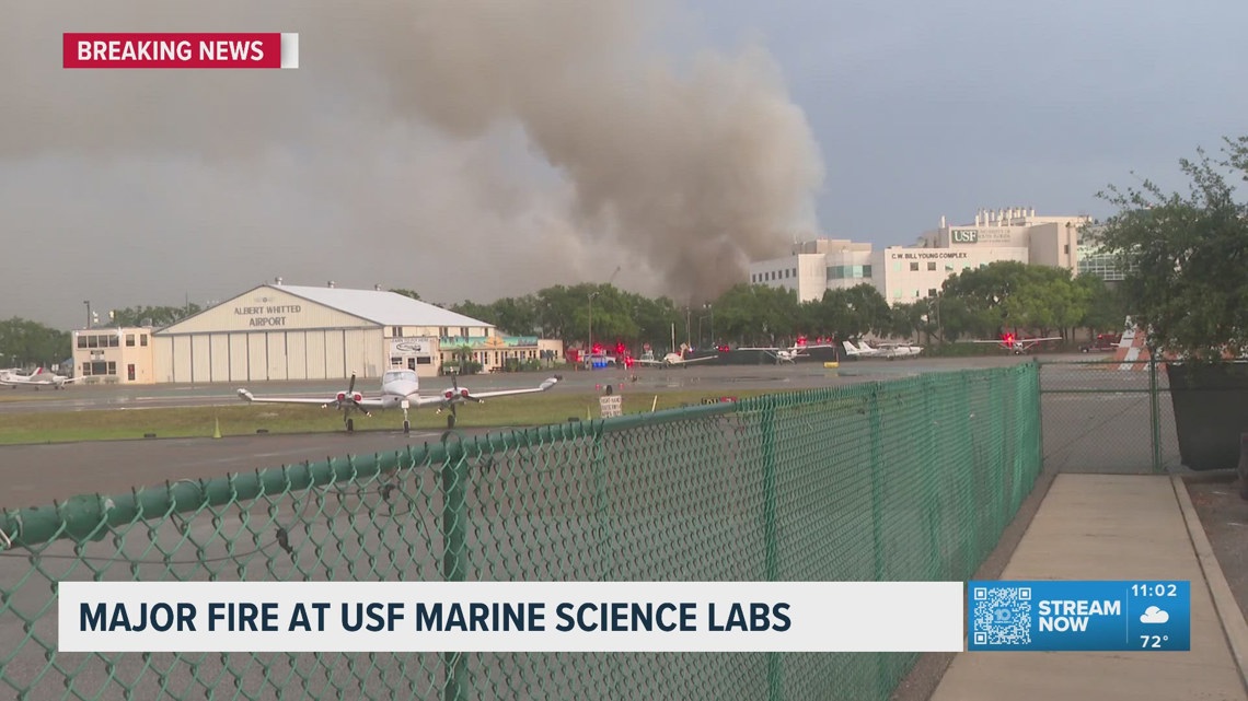 Crews battle 2-alarm fire at building on USF St. Pete campus