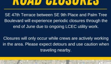 TRAFFIC ADVISORY: Periodic Road Closures Along SE 47th Terrace