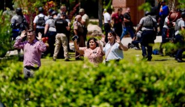Evacuees on FSU campus after a mass shooting occurred Thursday.