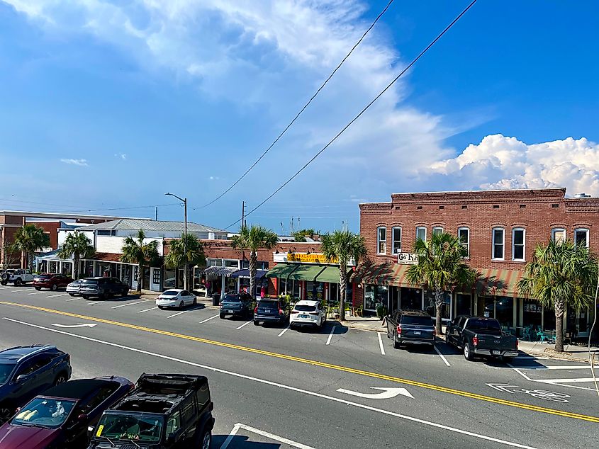 A street scene in downtown Apalachicola, Florida.