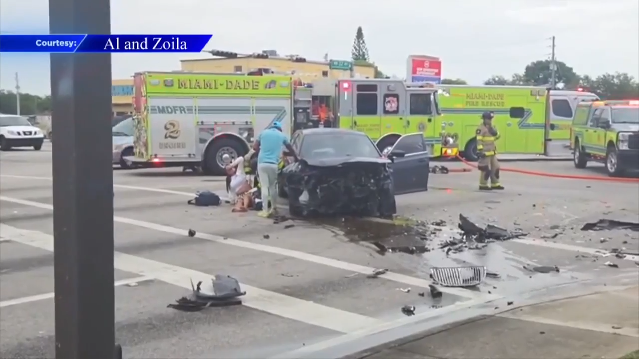 2 hospitalized in unknown condition after 3 vehicle crash in NW Miami-Dade - WSVN 7News | Miami News, Weather, Sports