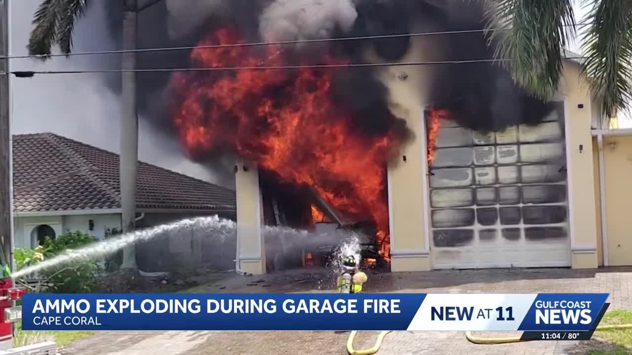 Fire explodes ammunition, destroying a home's garage along SW 26th Place in Cape Coral