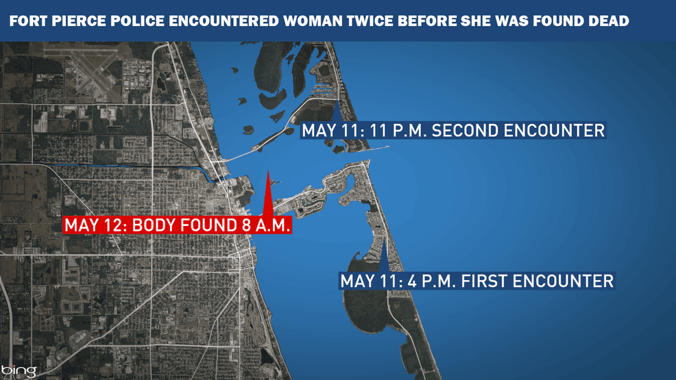 Police said the woman was pronounced dead at the scene before being taken to the Museum Pointe Park boat ramp, where Fort Pierce Police Department detectives assumed control of the investigation. An officer with the department later identified the woman as a 33-year-old he had encountered the day before during a service call at Jaycee Park. (WPEC)