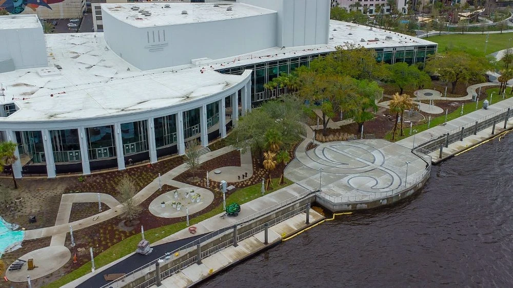 The walkways in the new Riverfront Music Garden.