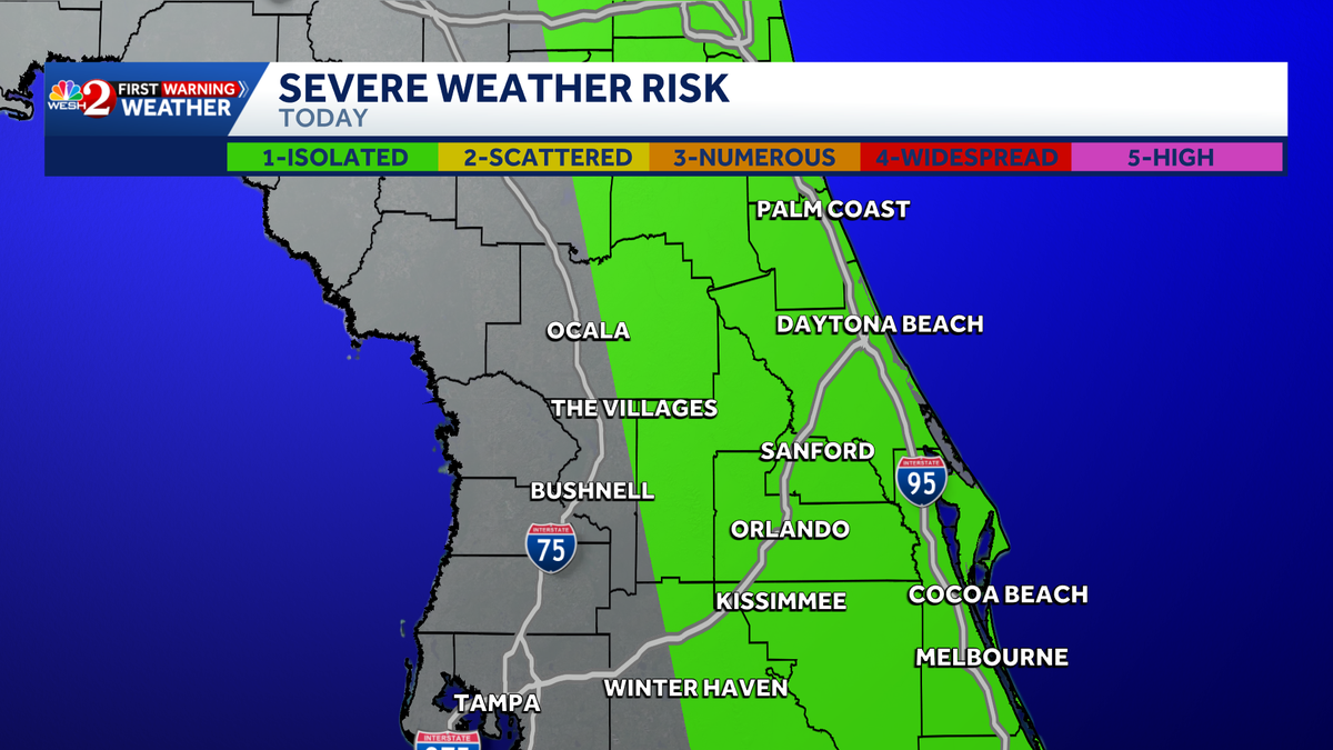 Risk of damaging winds, hail in Central Florida