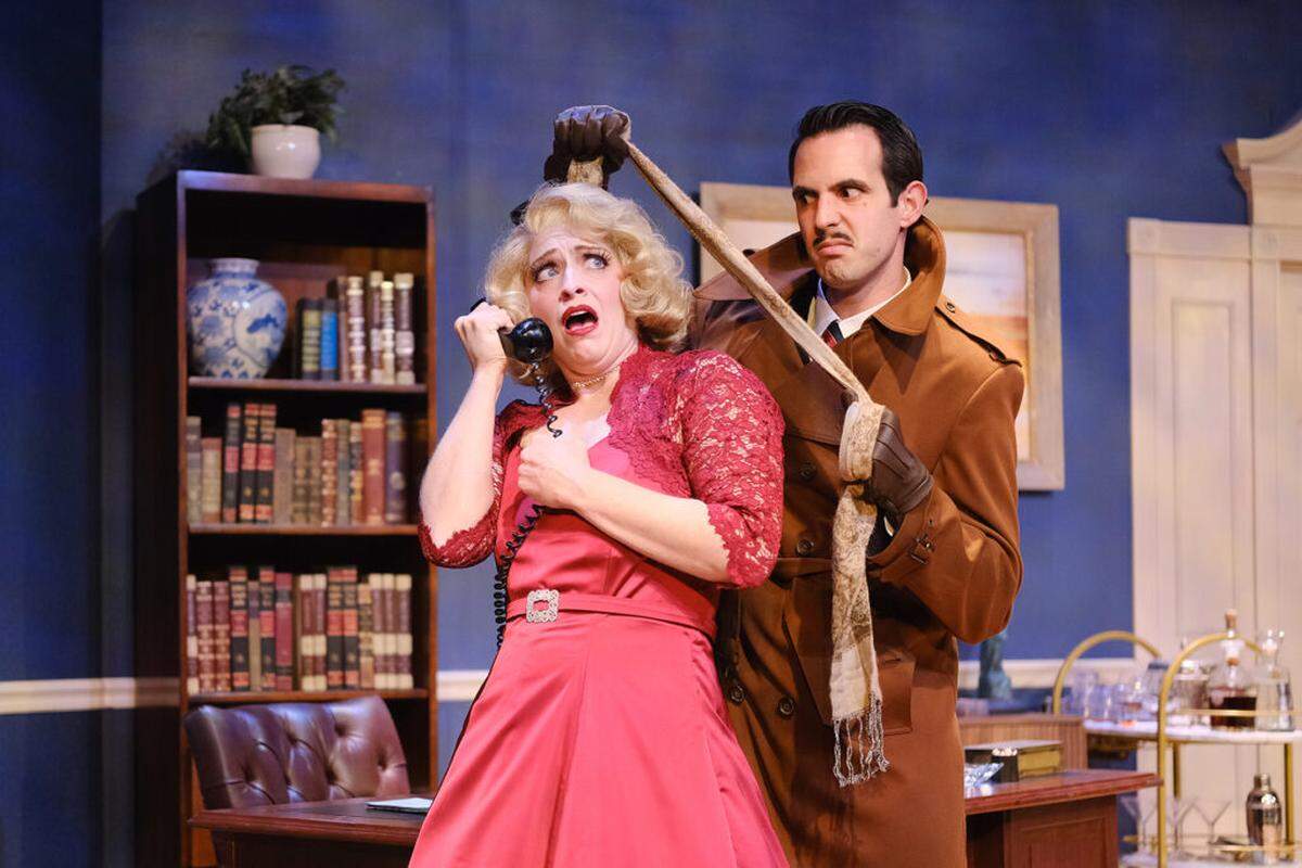 Mallory Newbrough and Daniel Llaca in “Dial M for Murder at Actors’ Playhouse” at the Miracle Theatre.