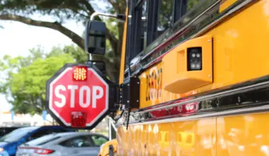 Closeup of stop sign on school bus.