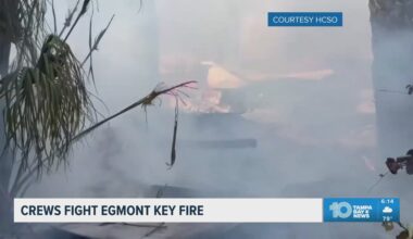 Crews fight a fire on Egmont Key on Sunday