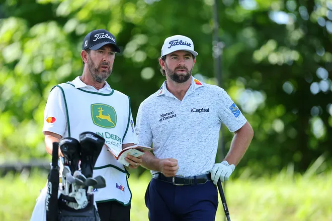 Paul Tesori of St. Augustine (left) talks strategy with Cameron Young durign the 2023 John Deere Classic in Silvis, Ill. Tesori won the 49th Florida Senior Amateur on May 1 in West Palm Beach.