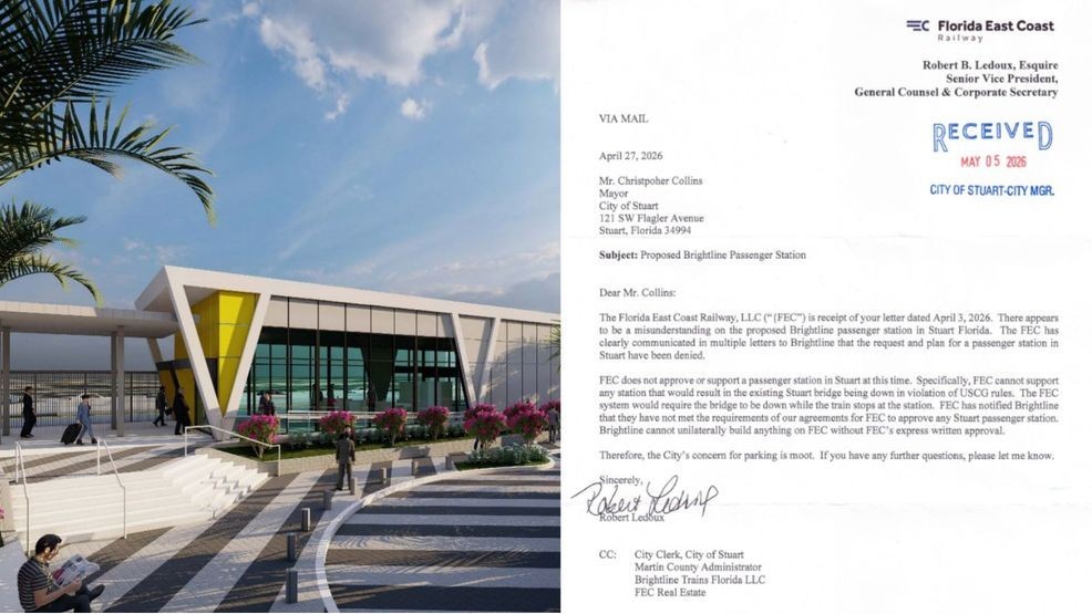 Martin County is partnering with Brightline to request $69.3 million in Federal-State Partnership funding from the Federal Railroad Administration (FRA) to build a Brightline rail station in Stuart. (Martin County)