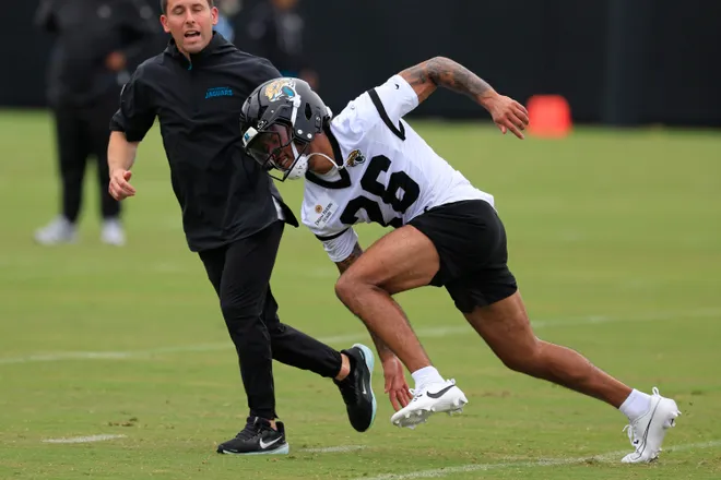 Jacksonville Jaguars cornerback Preston Hodge (26) runs a route during rookie minicamp at the Miller Electric Center, Saturday, May 9, 2026 in Jacksonville, Fla. Today was the second of a three day camp concluding Sunday.