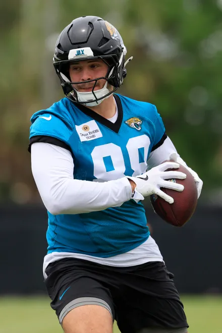 Jacksonville Jaguars tight end Patrick Herbert (88) catches a pass during rookie minicamp at the Miller Electric Center, Saturday, May 9, 2026 in Jacksonville, Fla. Today was the second of a three day camp concluding Sunday.