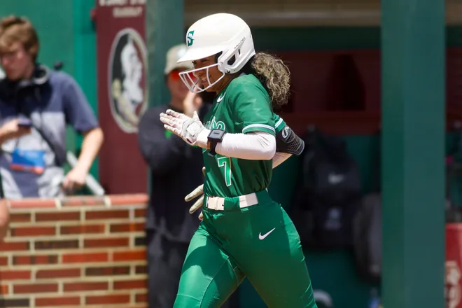 Amber Chumley rounds the bases after a home run as Stetson softball beat Florida State, 8-3, in the NCAA Tallahassee Regional at JoAnne Graf Field on Friday, May 15, 2026.
