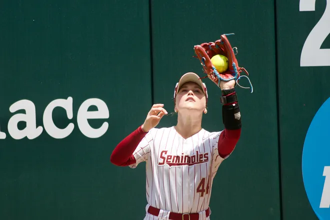 Florida State's Bella Ruggiero makes a catch as Stetson softball beat Florida State, 8-3, in the NCAA Tallahassee Regional at JoAnne Graf Field on Friday, May 15, 2026.
