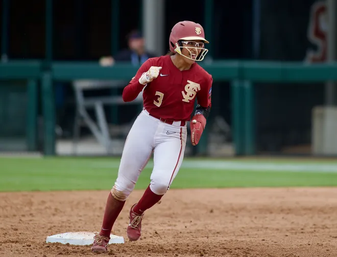 Florida State softball’s Isa Torres runs the bases against Jacksonville State in the NCAA Tallahassee regional on Saturday, May 16, 2026.